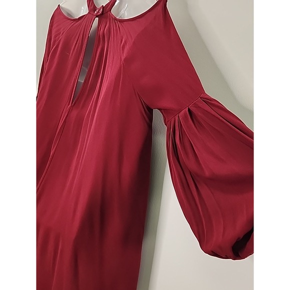 Free People Womens L Burgundy Cold Shoulder Draped Long Sleeve Tunic Mini Dress - Picture 5 of 9
